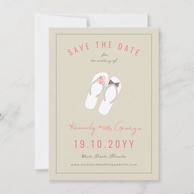 Mr & Mrs Flip Flops Daisies Beach Wedding Photo Save The Date (Front)