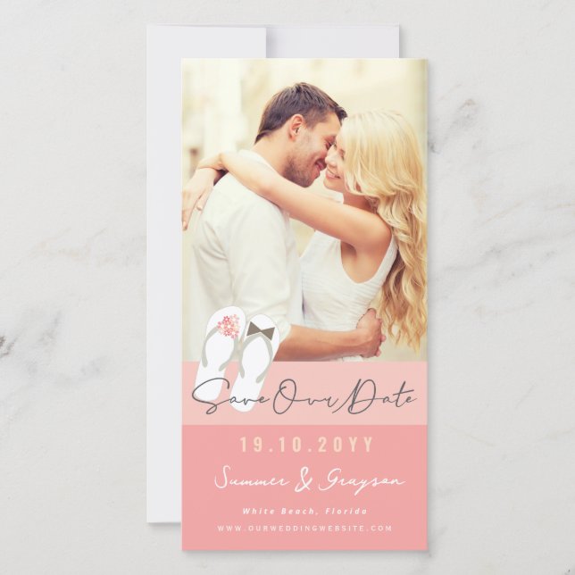 Mr & Mrs Flip Flops Daisies Beach Wedding Photo Save The Date (Front)