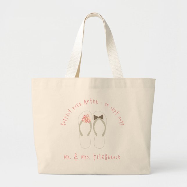 Mr & Mrs Flip Flops Flowers Beach Wedding Tote Bag (Front)