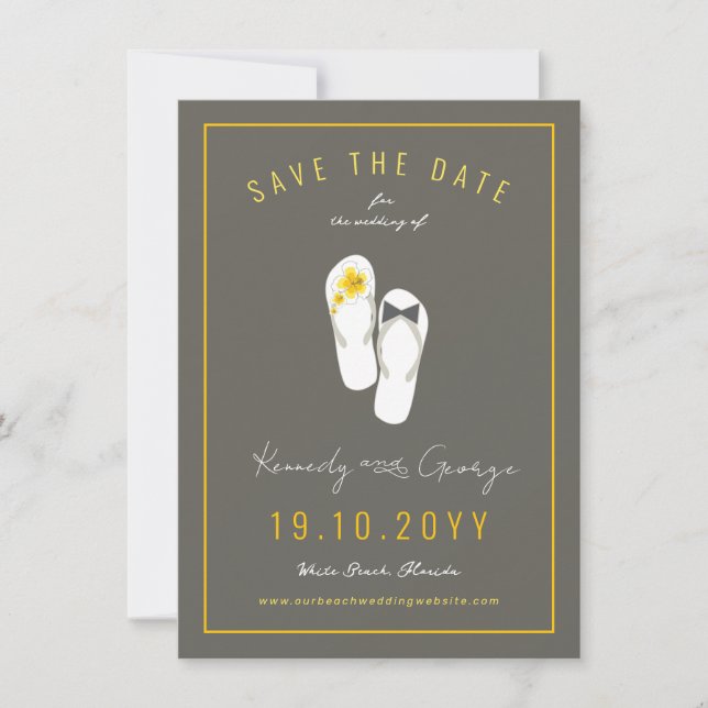 Mr & Mrs Flip Flops Hibiscus Beach Wedding Photo Save The Date (Front)