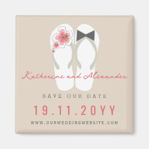 Mr & Mrs Flip Flops Hibiscus Wedding Save The Date Magnet