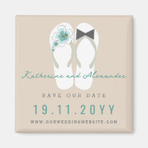 Mr & Mrs Flip Flops Wedding Save The Date Magnet