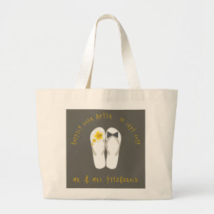 Mr & Mrs Flip Flops Yellow Hibiscus Beach Wedding Large Tote Bag