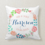 Mr & Mrs Floral Wedding Cushion Watercolour Gift<br><div class="desc">Beautiful Blooms,  hand painted watercolour florals & arrangements! See more pretty wedding items and bridal accessories in our Zazzle Store here: https://www.zazzle.co.uk/bloomellastore?rf=238570239146904419</div>