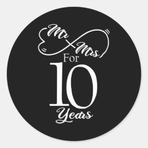 Mr Mrs For 10 Years 1st Wedding Anniversary  Classic Round Sticker