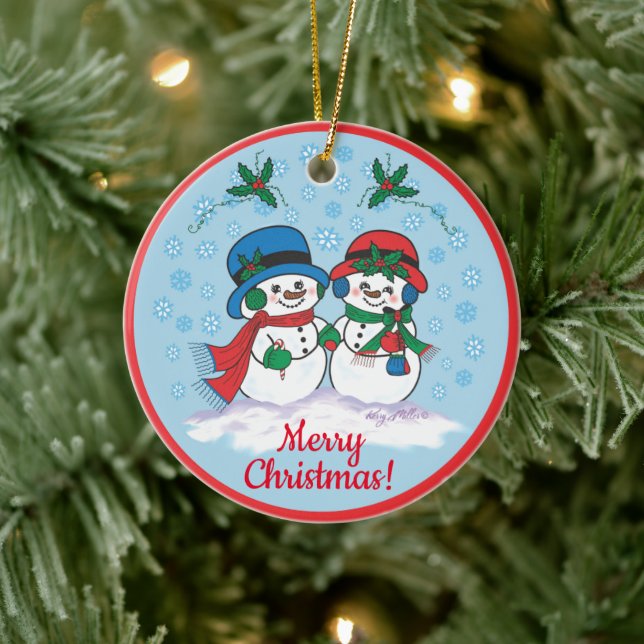 Mr. & Mrs. Frosty The Snowman Ceramic Ornament (Tree)