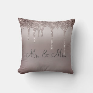 Mr. & Mrs. Glitter Wedding Keepsake Elegant Throw Pillow