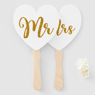 Mr & Mrs Gold Glitter Typography Hand Fan