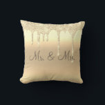Mr. & Mrs. Gold Glitter Wedding Keepsake Elegant Throw Pillow<br><div class="desc">Beautiful gold satin-look glitter "Mr. & Mrs."I love you" pillow.  How pretty this would be on a bed or chase lounge in a bedroom.  One side is for the new Mr. and Mrs.  The other side has “I Love You” typography.</div>