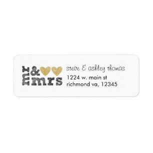Mr & Mrs Gold Hearts Address Labels