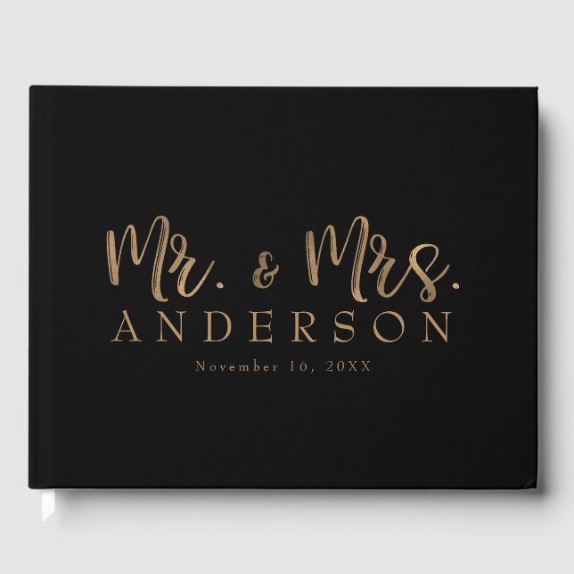 MR. & MRS. Gold Script Typography Modern Minimal Guest Book (Front)