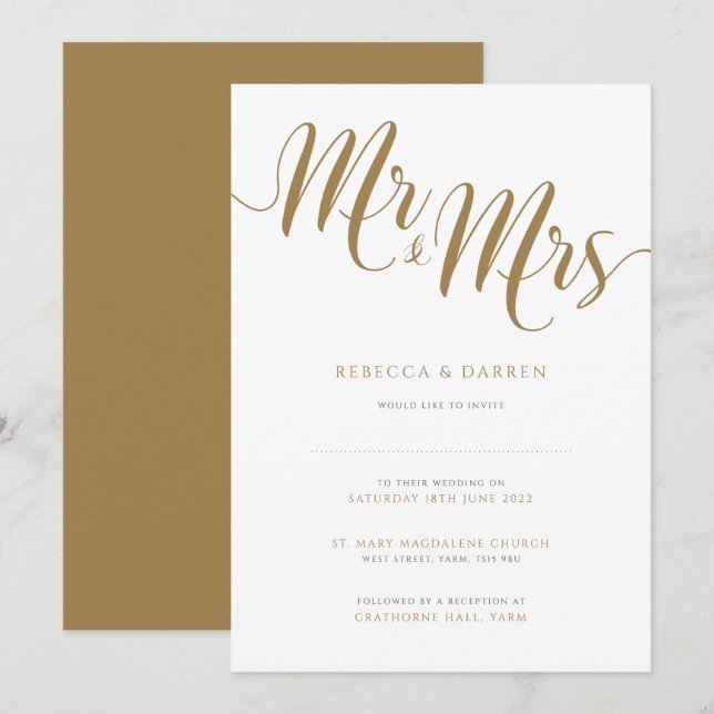 Mr & Mrs Gold Wedding Invitation (Front/Back)