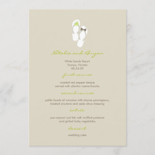 Mr & Mrs Green Flip Flops Beach Wedding Menu Card
