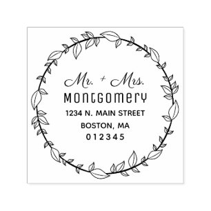 Mr. & Mrs. Greenery Wreath Return Address Self-inking Stamp