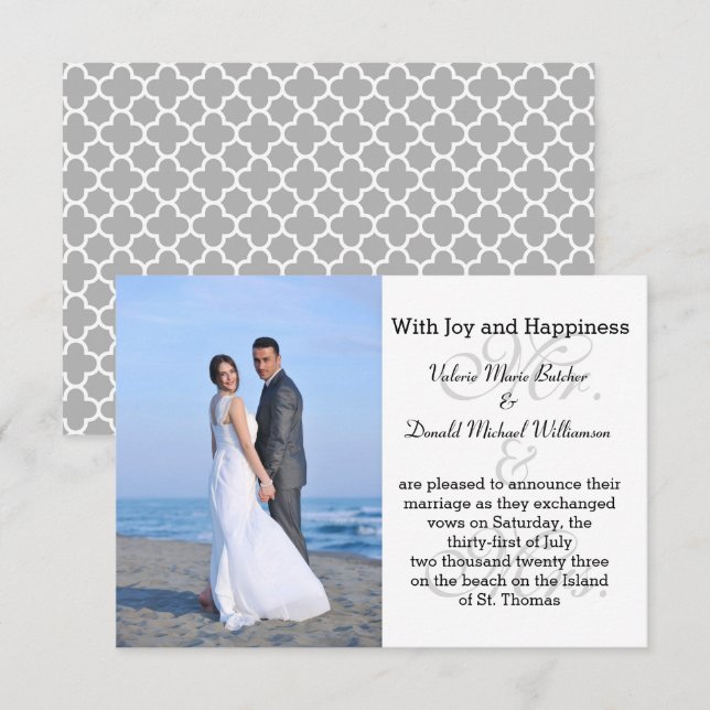 Mr. & Mrs. Grey - 3x5 Photo Marriage Announcement (Front/Back)