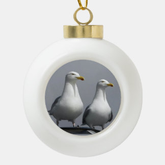 Mr & Mrs Gully Bold Funny Seagull Couple Novelty  Ceramic Ball Christmas Ornament