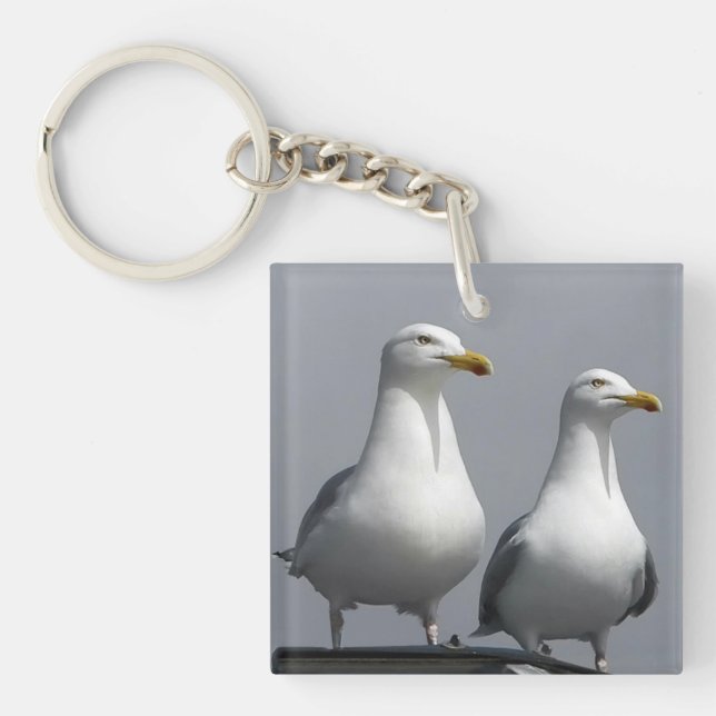 Mr & Mrs Gully Bold Funny Seagull Couple Novelty  Keychain (Front)
