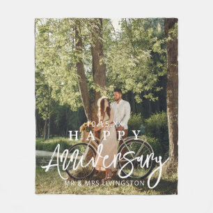 Mr & Mrs Happy Wedding Anniversary Custom Fleece Blanket