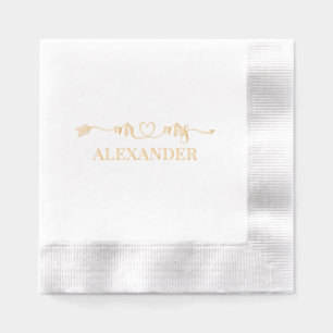 Mr & Mrs Heart and Arrow Wedding Couple Name Foil Napkins
