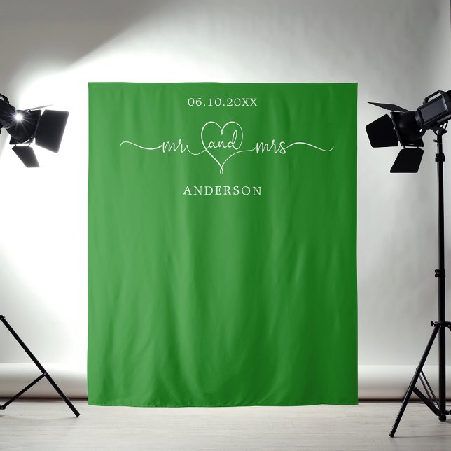 Mr mrs heart photo forest green wedding tapestry (Creator Uploaded)