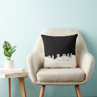 Mr Mrs Heart Script Black White Wedding Pillow