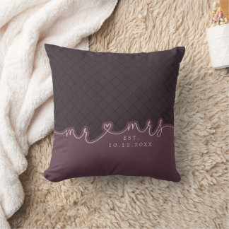Mr Mrs Heart Script Muted Purple Wedding Pillow