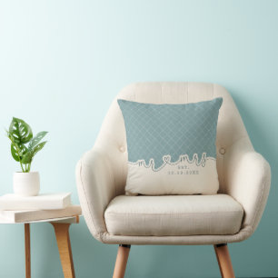 Mr Mrs Heart Script Seafoam Green Wedding Pillow