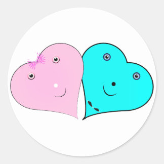 mr & mrs hearts classic round sticker