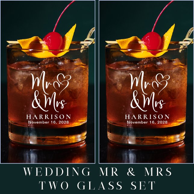 Mr Mrs Hearts Wedding  Whiskey Glass (Creator Uploaded)