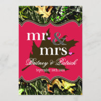 Mr & Mrs Hunting Camo Hot Pink Wedding Invitations