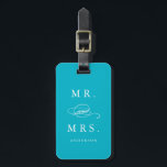 Mr. & Mrs. in Aqua | Luggage Tag<br><div class="desc">Travel in style with a custom design luggage tag! Modern and stylish tags will dress up your luggage and make it easy to quickly identity your luggage in baggage claim. Personalize this item by adding your name and contact details. Easily customize the background colour to a shade of your choice!...</div>