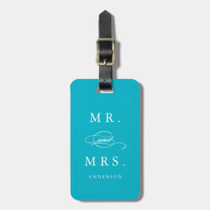 Mr. & Mrs. in Aqua   Luggage Tag