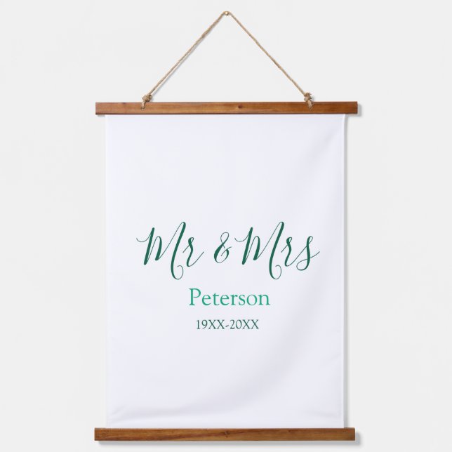 Mr & Mrs last name married year wedding engagement Hanging Tapestry (Front)