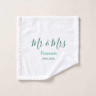 Mr & Mrs last name married year wedding engagement Wash Cloth