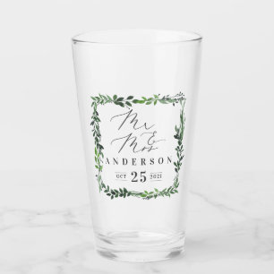 Mr & Mrs leafy watercolor elegant Glass