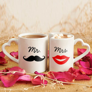 Mr. & Mrs. Lips & Moustache Coffee Mug Set