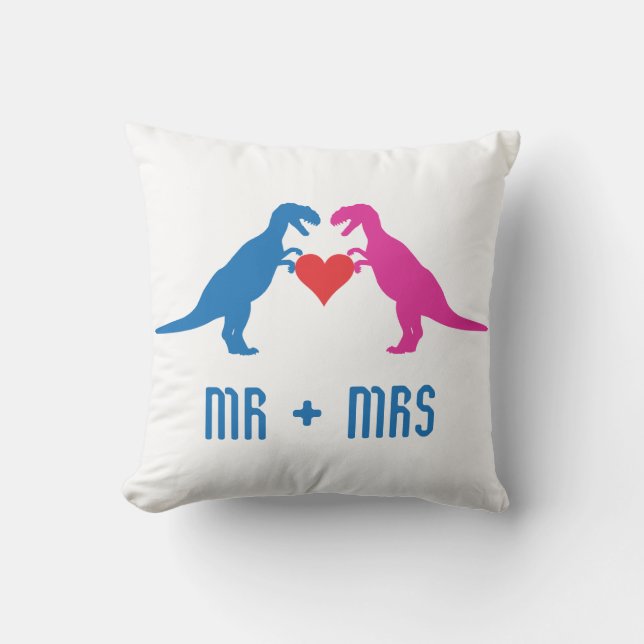 Mr+Mrs - Love Dinosaurs Throw Pillow (Front)