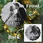 Mr & Mrs Married and Merry First Christmas  Ornament Card<br><div class="desc">Celebrate your first Christmas as a married couple with our "Mr. & Mrs. Married and Merry First Christmas Ornament Card." This elegant card doubles as a cherished keepsake ornament. Featuring spaces for two photos, one on the front and one on the back, you can proudly display your special moments. The...</div>