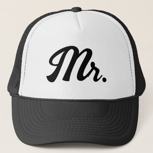 Mr & Mrs matching Trucker Hats for newlywed couple (Front)