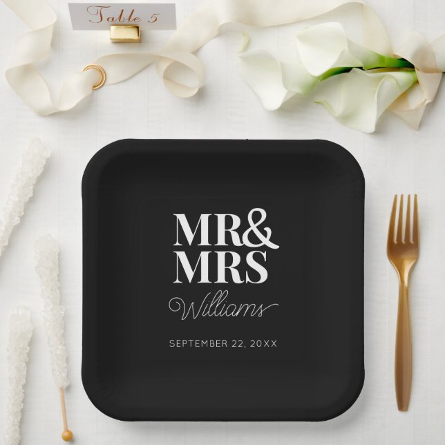 Mr & Mrs Minimal Simple Modern Disposable Paper Plate (Wedding)