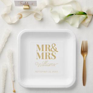 Mr & Mrs Minimal Simple Modern Disposable Paper Plate