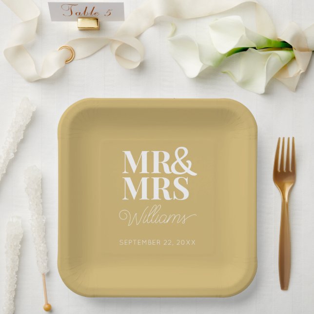Mr & Mrs Minimal Simple Modern Disposable Paper Plate (Wedding)