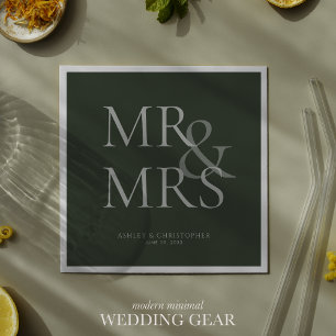 MR&MRS Minimal Typographic Moss Green Cocktail Napkin