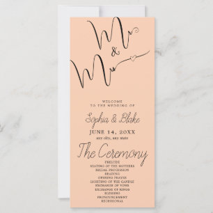 Mr & Mrs Minimalist Apricot Wedding Program