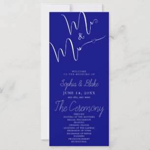 Mr & Mrs Minimalist Navy Blue Wedding Program