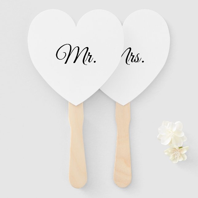 Mr & Mrs minimalistic black and white Hand Fan (Front and Back)