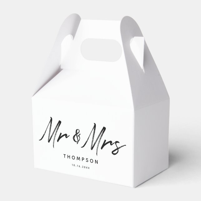 Mr. & Mrs. Modern Black White Script  Wedding  Favor Box (Front Side)