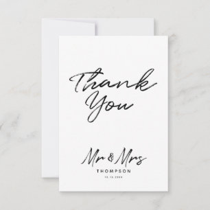 Mr. & Mrs. Modern Black White Script  Wedding Thank You Card