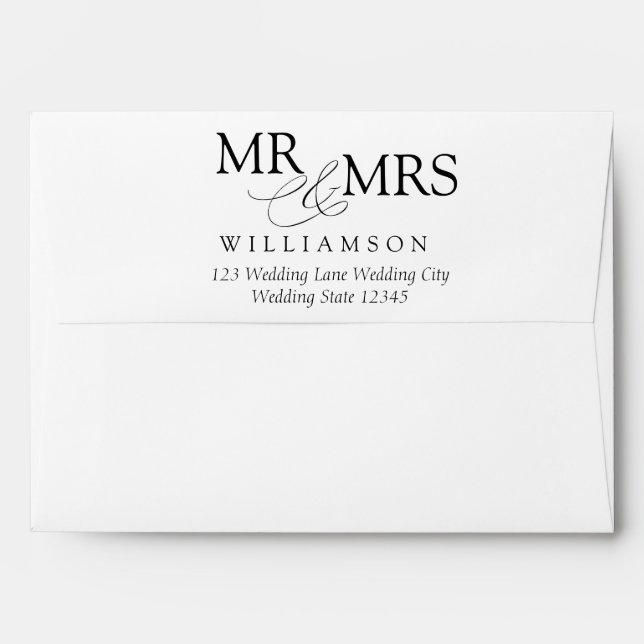 Mr & Mrs Modern Black White Wedding Return Address Envelope (Back (Top Flap))