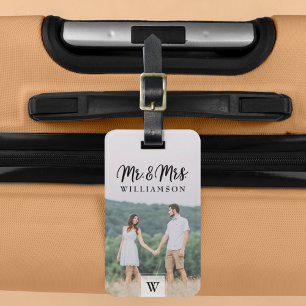 Mr & Mrs Modern Newlyweds Photo & Monogram Luggage Tag